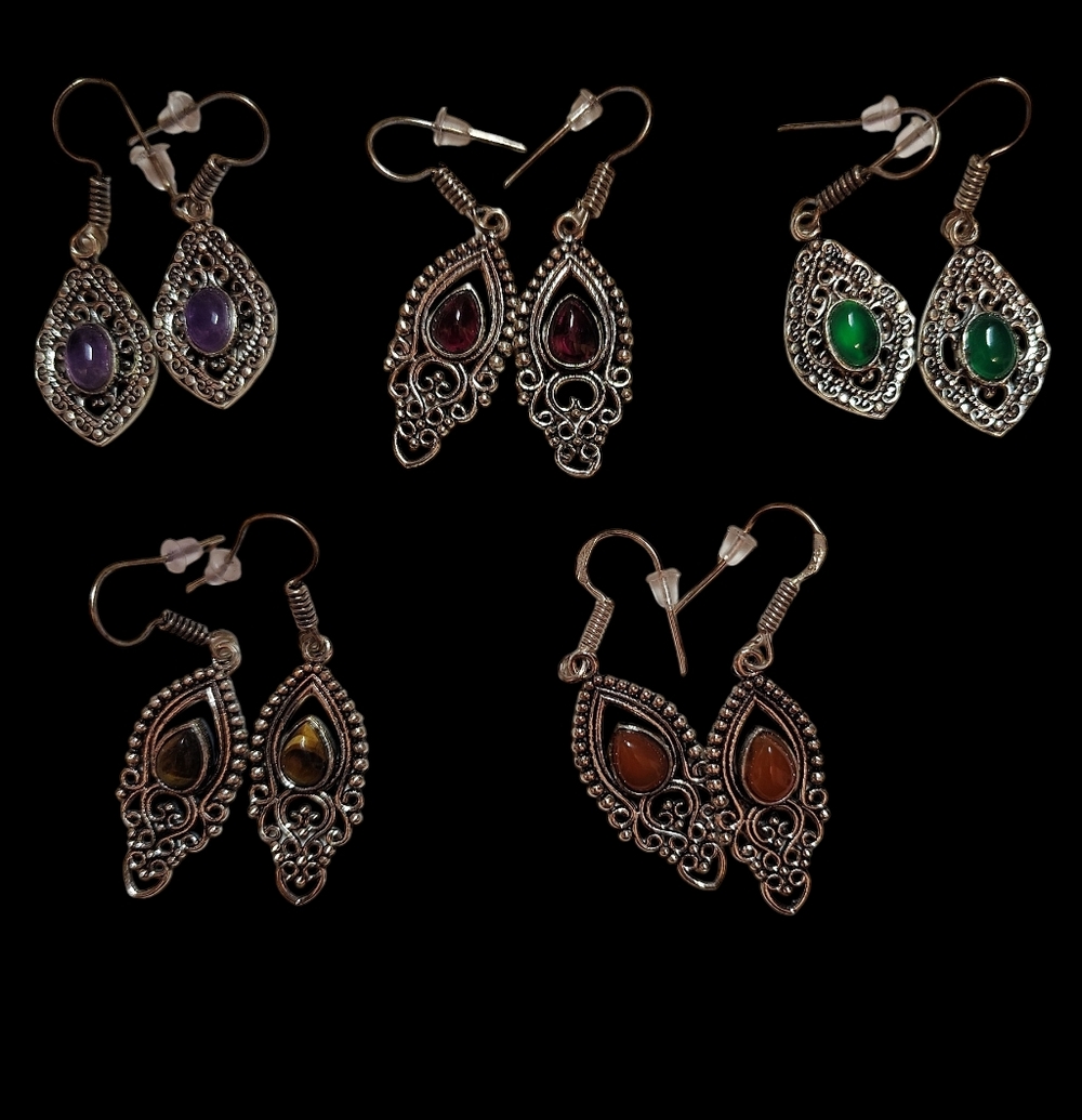 5 Pair Set Of Gemstone Silver Plated Earrings! You Get All 5!